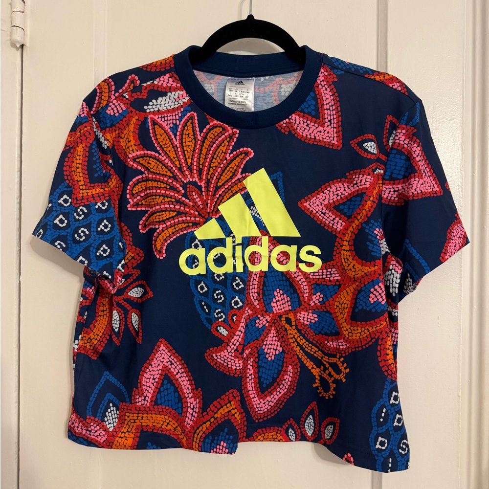 Adidas x Farm Rio Floral Print T-Shirt - Navy and Multicolor